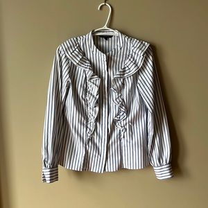 Banana Republic Striped and Ruffled Blouse ⭐️ Blue and White